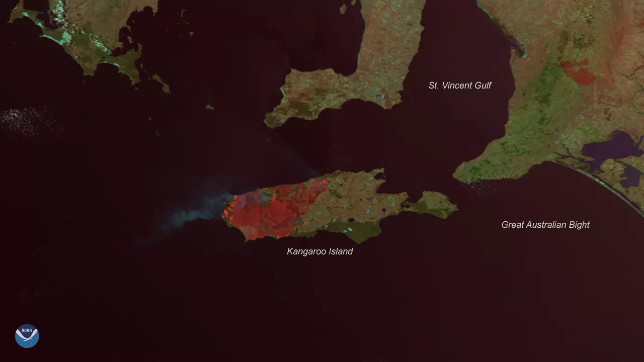 Kangaroo Island imagery captured Jan. 6, 2020 via NOAA-20 satellite.